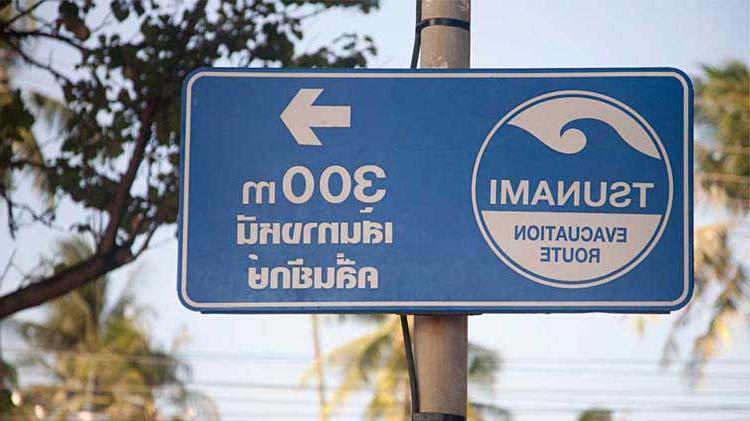 Tsunami evacuation route sign.